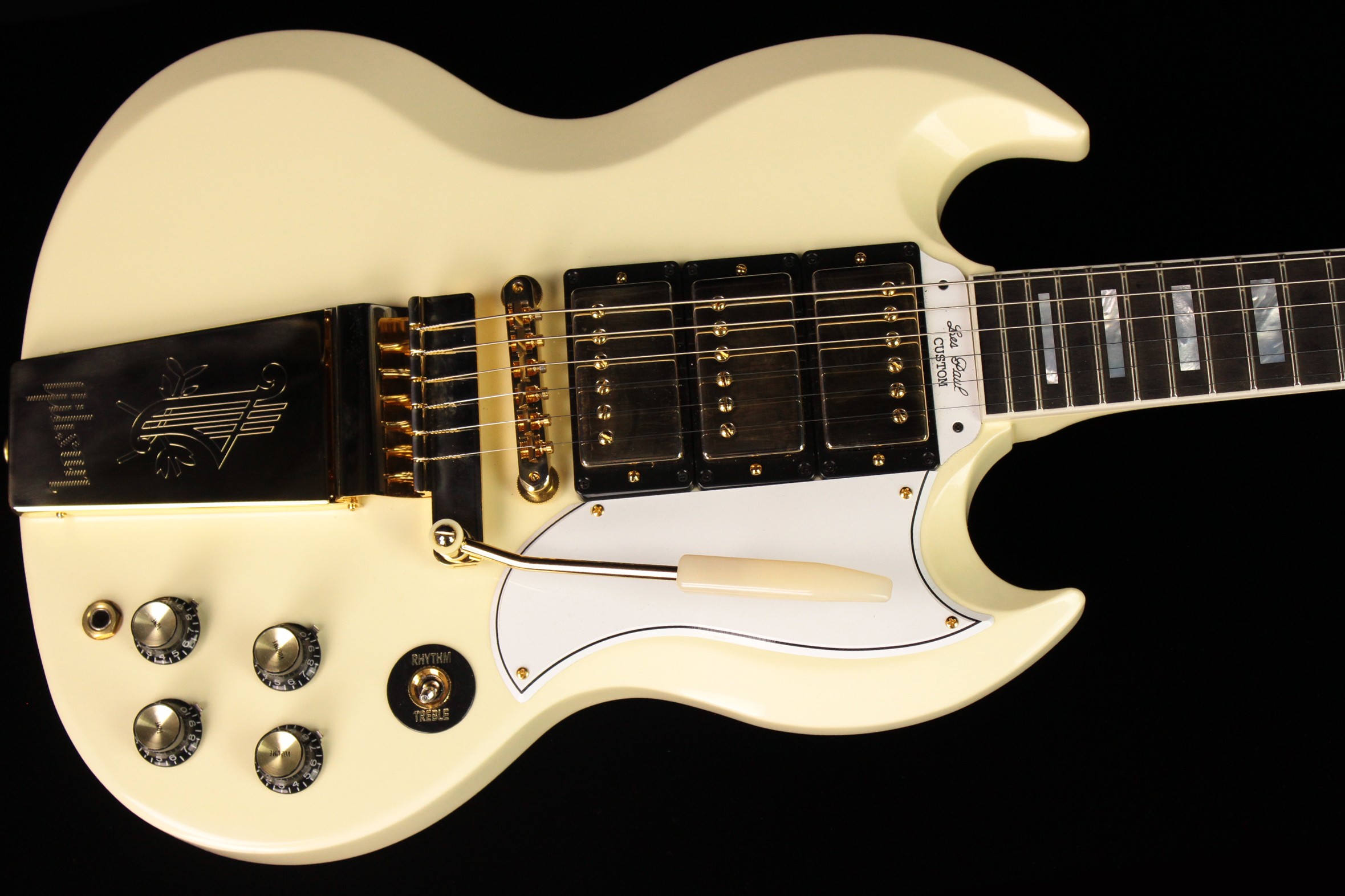 Gibson Custom 1963 Les Paul SG Custom Reissue with Maestro Vibrola Classic  White (SN: 001021) | Gino Guitars