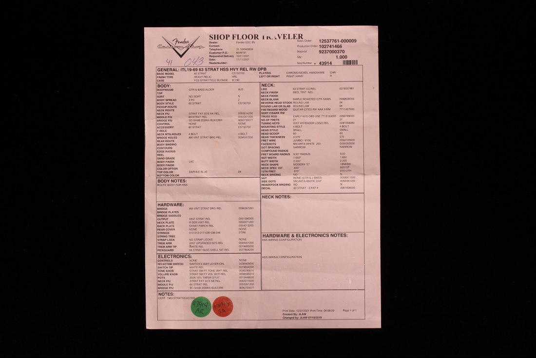 Fender Custom 1963 Stratocaster HSS Heavy Relic - DPB