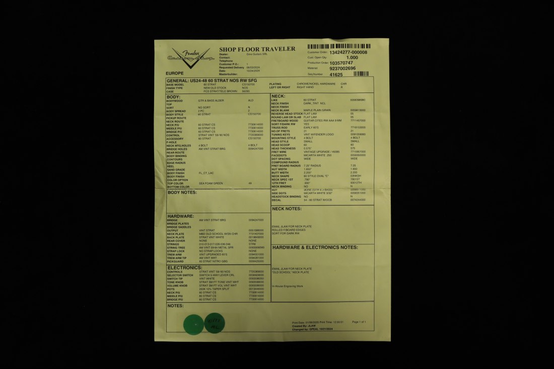 Fender Custom Old School 1960 Stratocaster NOS - SFG