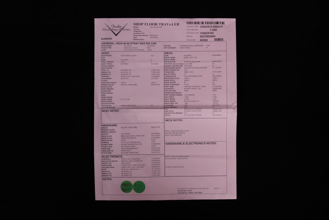 Fender Custom Old School 1960 Stratocaster NOS - CAR