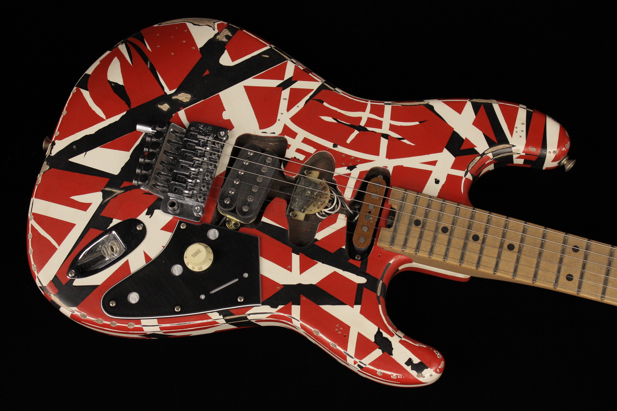 EVH Striped Series Frankenstein Frankie Relic Red with Black Stripes Relic SN EVH2107842 Gino Guitars