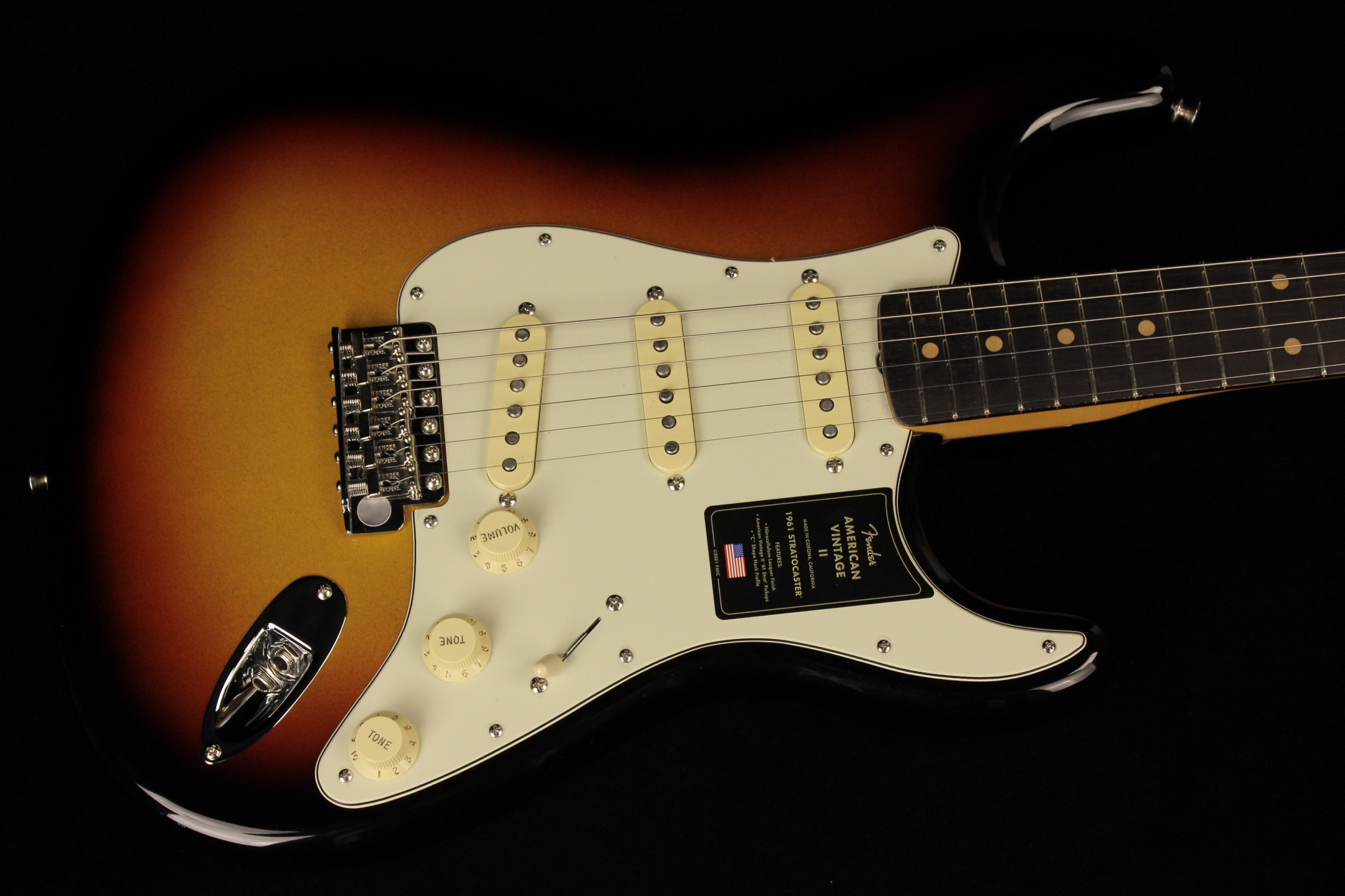 Fender American Vintage II 1961 Stratocaster 3 Color Sunburst SN V2432030 Gino Guitars