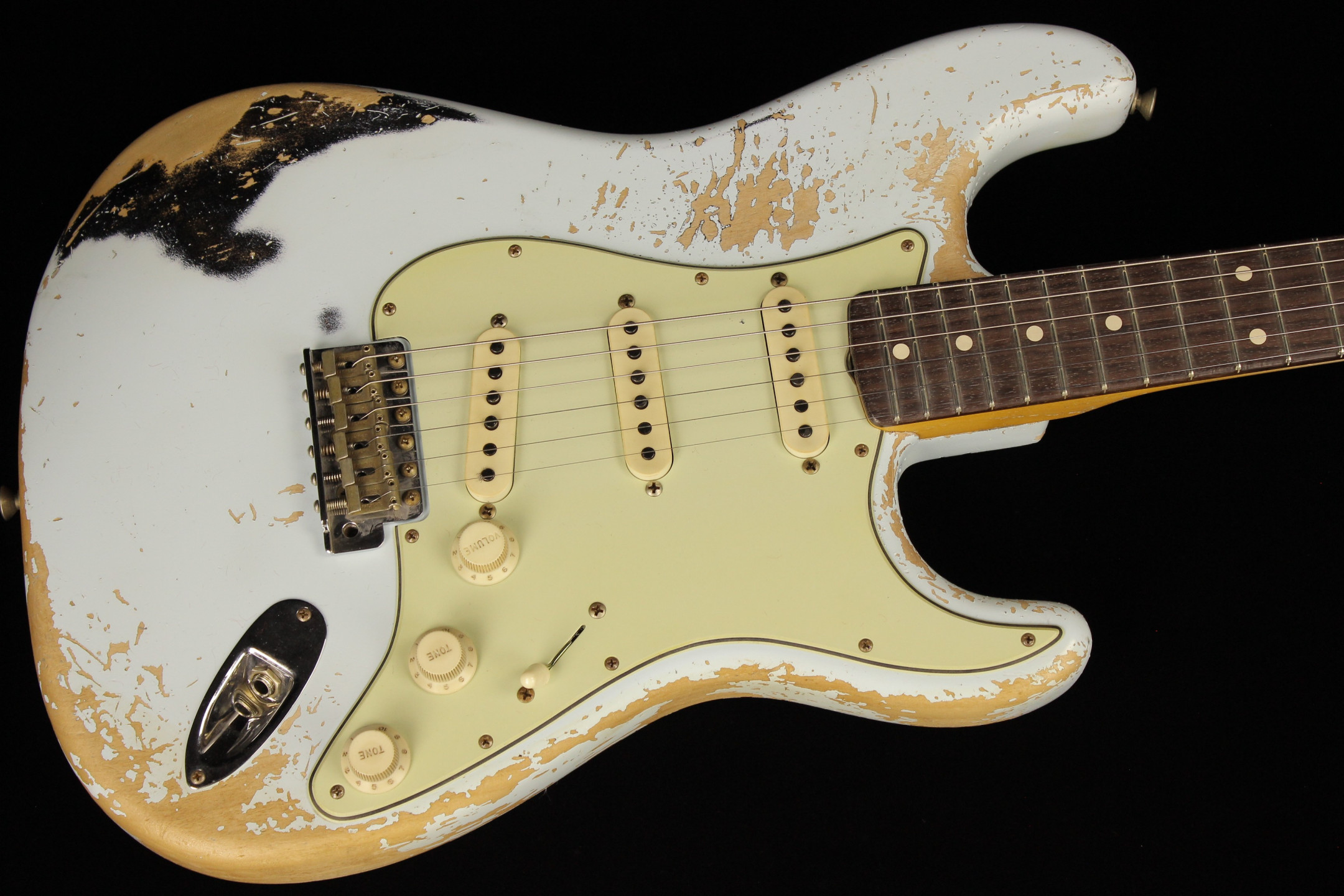Fender Custom 1961 Stratocaster Heavy Relic Masterbuilt Dennis Galuszka Faded Sonic Blue over Black SN R119660 Gino Guitars