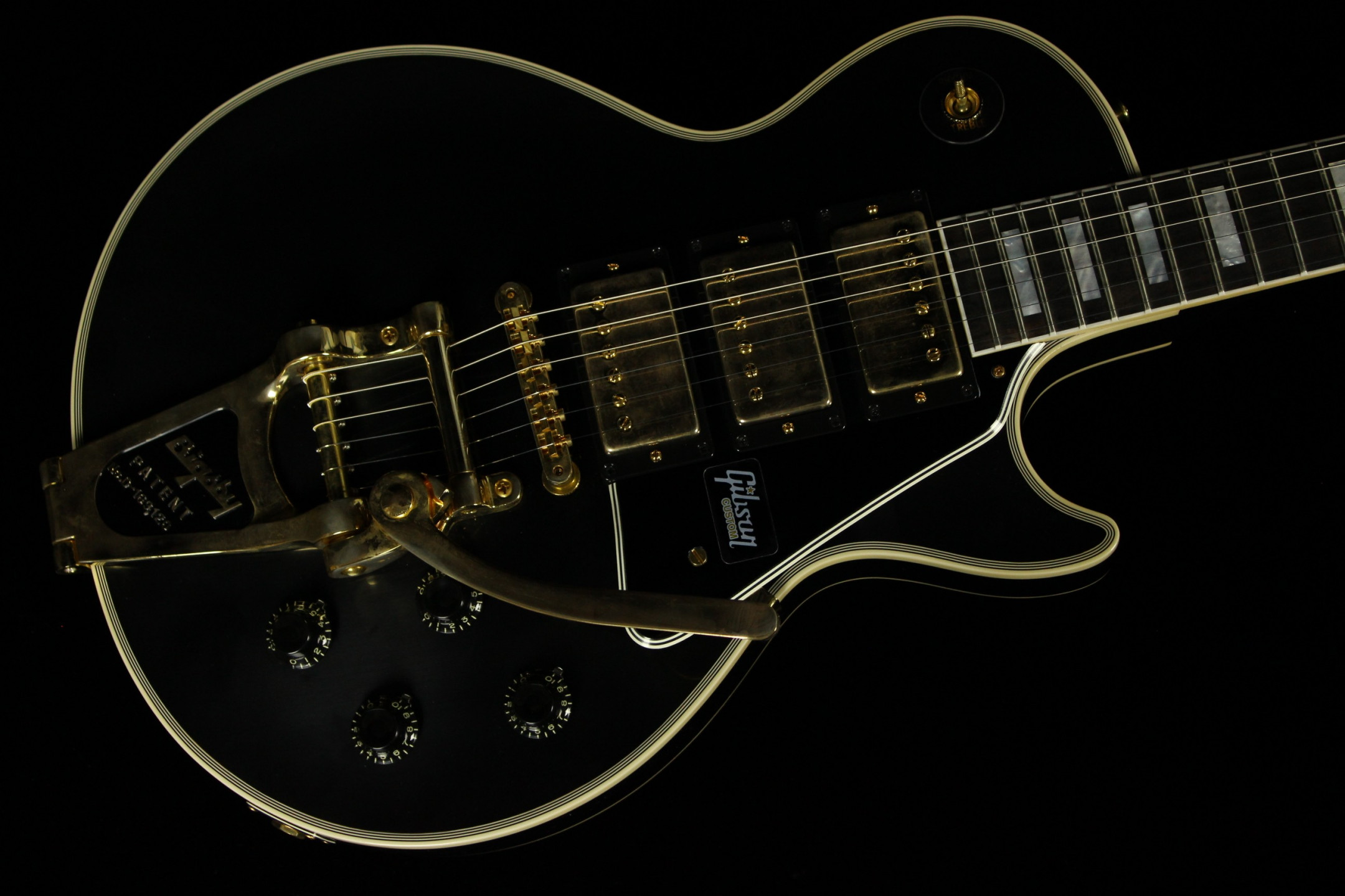 Gibson Custom 1957 Les Paul Custom Reissue Black Beauty 3 Pickup Bigsby VOS Vintage Ebony SN 79912 Gino Guitars